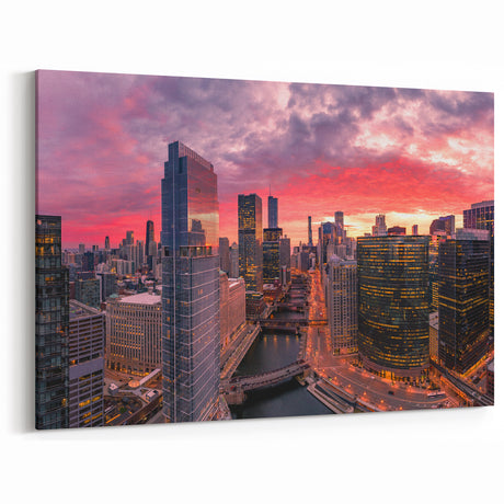 Chicago Skyline Wall Art - Dramatic Sunset Cityscape Canvas Print