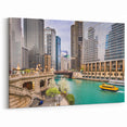 Chicago Skyline Wall Art - Riverfront with Yellow Water Taxi Cityscape