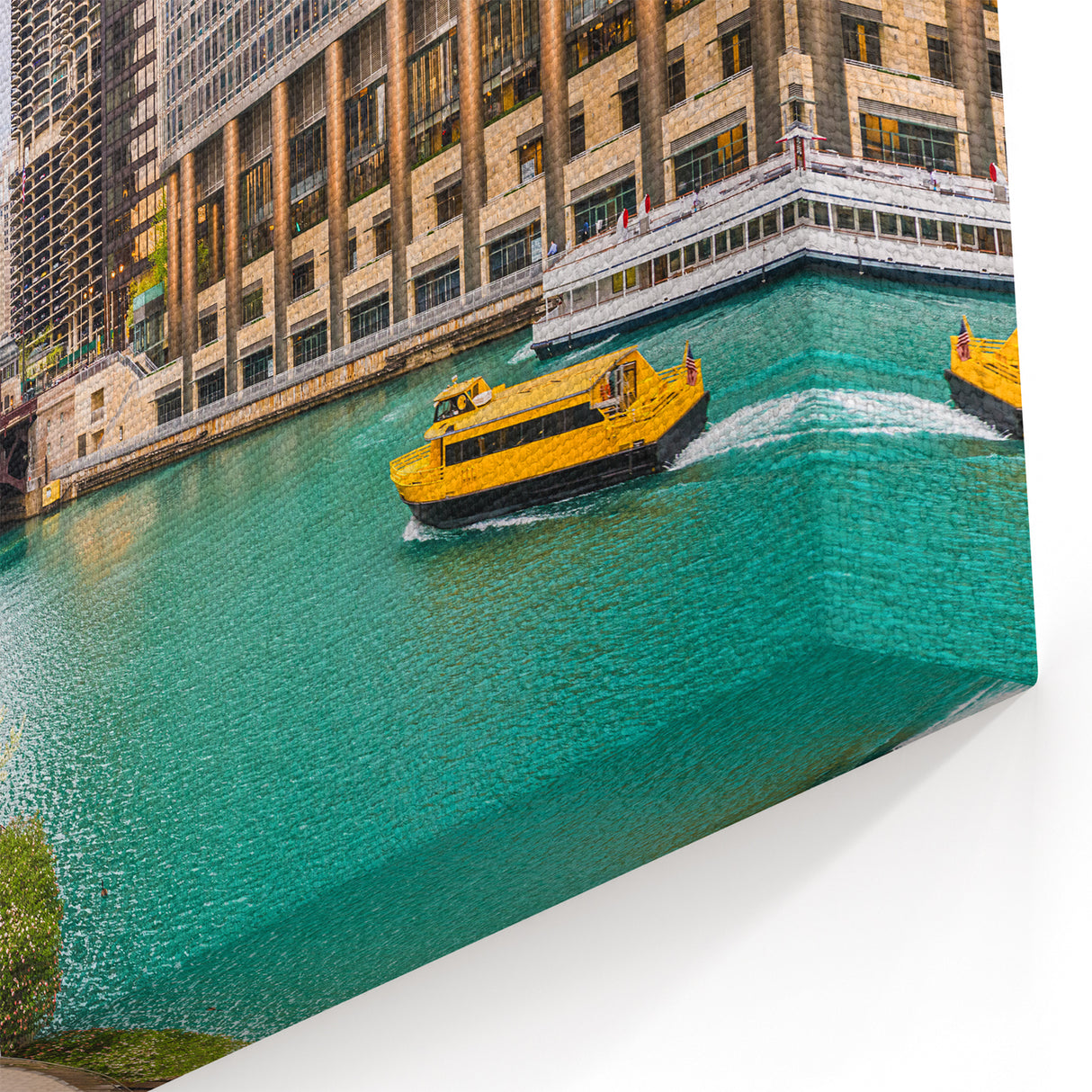 Chicago Skyline Wall Art - Riverfront with Yellow Water Taxi Cityscape