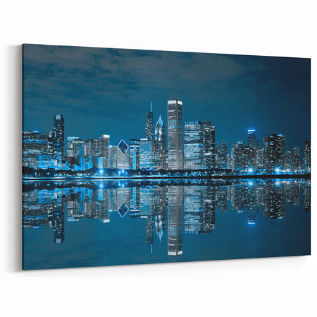 Chicago Skyline Wall Art - Blue-Toned Reflective Night Cityscape