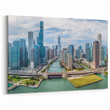 Chicago Skyline Wall Art - River View on Bright Day Cityscape Print
