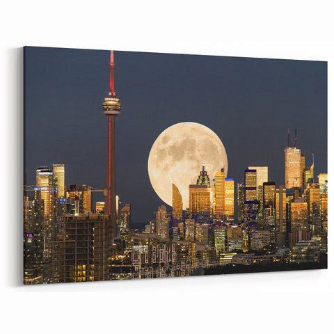 Full Moon Over Toronto Skyline Art | Toronto Night Cityscape Print