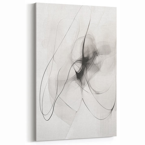 Abstract Minimalist Art - Monochrome Smoke and Line Canvas Print