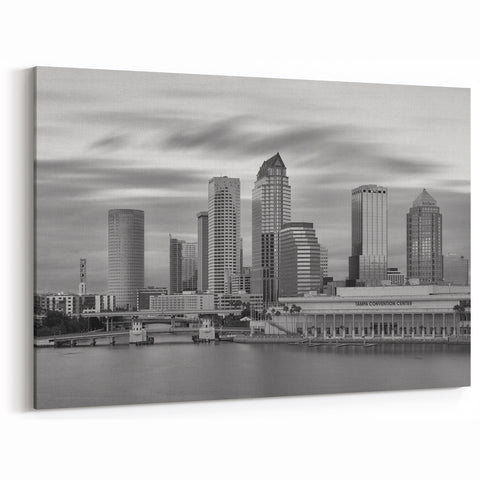 Tampa Skyline Wall Art - Elegant Black and White Cityscape Photography