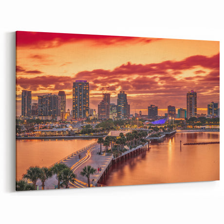Tampa Skyline Wall Art - Glowing Sunset Over Downtown