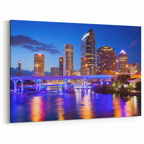 Tampa Skyline Wall Art - Electric Blue Nighttime Cityscape