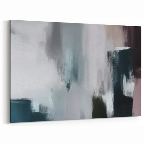 Abstract Line Art with Muted Gray, Teal, and Cream Textured Strokes