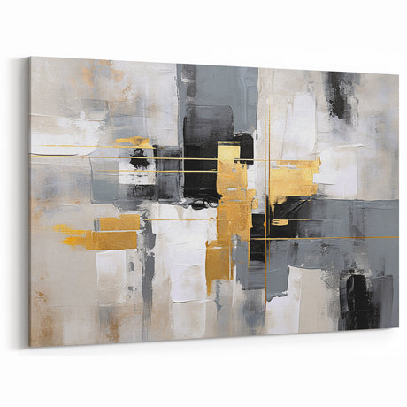Contemporary Strokes and Lines Abstract Art with Metallic Accents