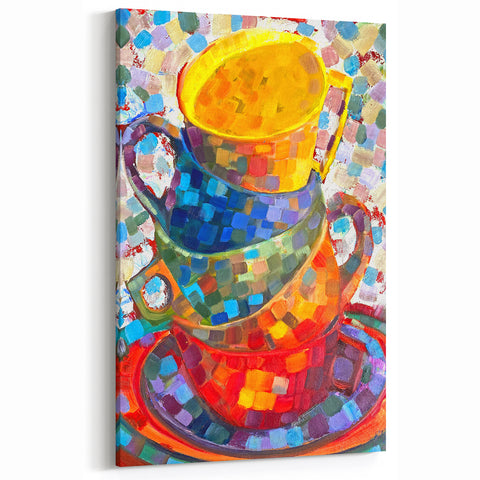 Abstract Art - Colorful Stacked Cups Design - Vibrant Wall Decor