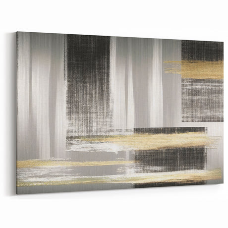 Abstract Line Art with Black, Gray, and Gold Textured Strokes