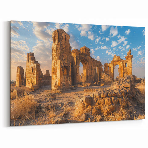 Ancient Desert Ruins Wall Art - Crumbling Arches at Sunset Canvas
