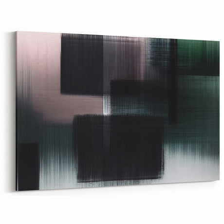 Abstract Line Art with Black, Green, and Muted Pink Textured Strokes
