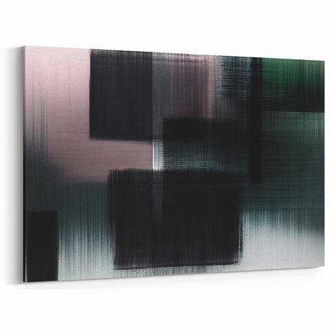 Abstract Line Art with Black, Green, and Muted Pink Textured Strokes