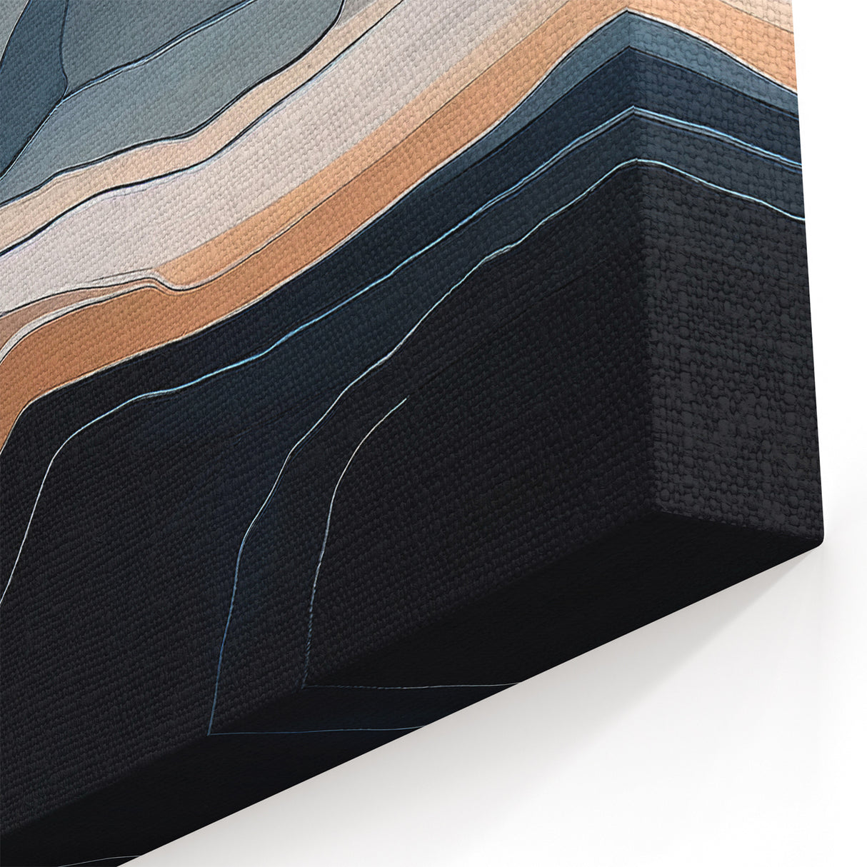 Abstract Line Art with Fluid Blue, Gray, and Beige Curved Layers