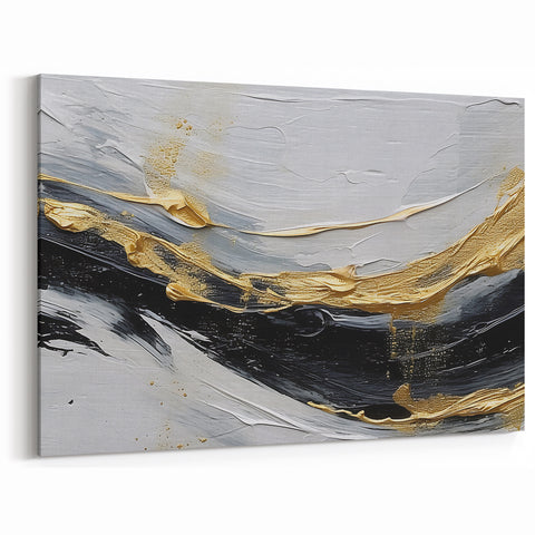 Black, White, and Gold Strokes Abstract Art – Modern Canvas Design