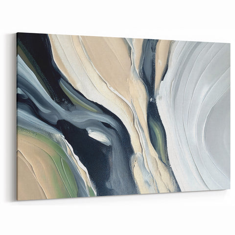 Flowing Strokes Abstract Art with Neutral and Green Tones – Canvas