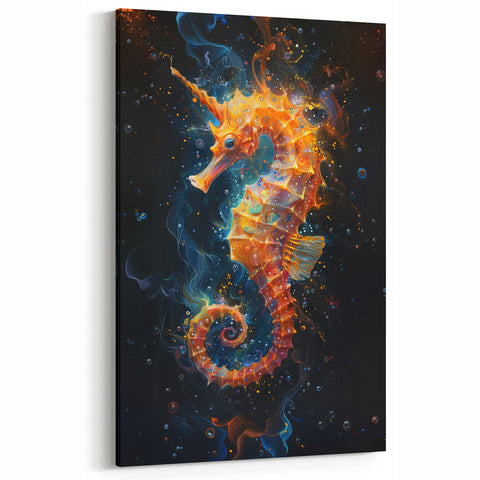 Vibrant Seahorse Wall Art - Fiery Canvas, Framed & Acrylic Glass Print