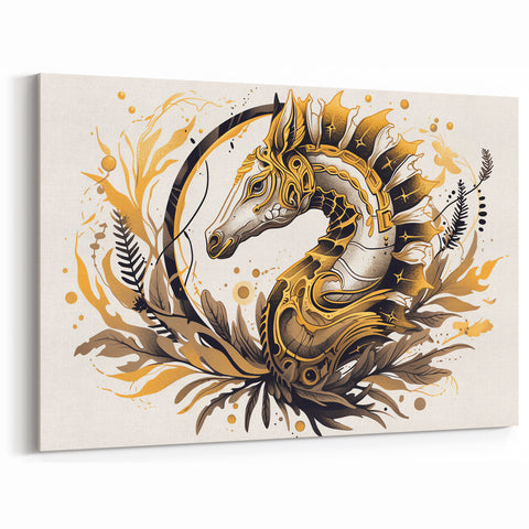 Ornate Seahorse Wall Art - Metallic & Black Canvas, Framed & Acrylic Print