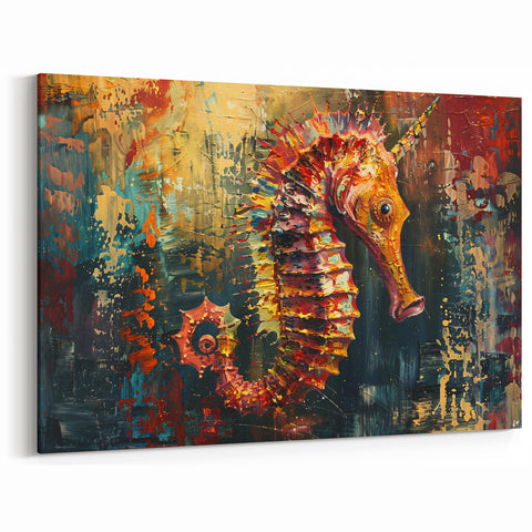 Abstract Seahorse Wall Art - Vibrant Textured Canvas, Framed & Prints
