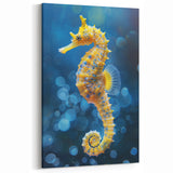 Vivid Seahorse Wall Art - Bright Yellow & Blue Canvas, Framed Print