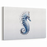 Serene Seahorse Wall Art - Soft Blue & White Canvas, Framed Print