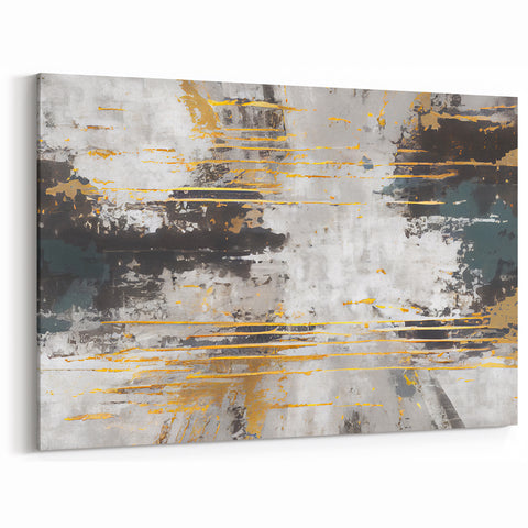 Dynamic Strokes and Lines Abstract Art with Gold and Gray Tones – Canvas