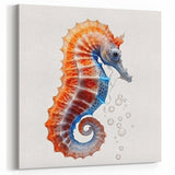 Colorful Seahorse Wall Art - Vibrant Red & Blue Canvas, Framed Print
