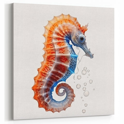 Colorful Seahorse Wall Art - Vibrant Red & Blue Canvas, Framed Print