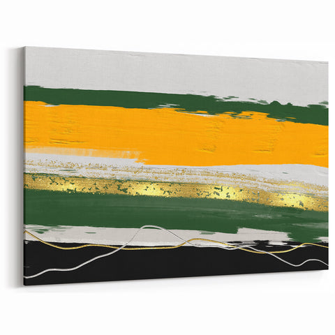 Bold Abstract Strokes Art with Green, Gold, and Yellow Layers – Canvas