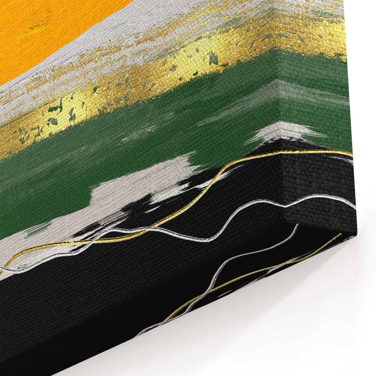 Bold Abstract Strokes Art with Green, Gold, and Yellow Layers – Canvas