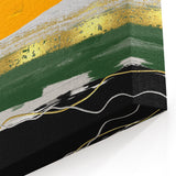 Bold Abstract Strokes Art with Green, Gold, and Yellow Layers – Canvas