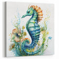 Serene Seahorse Wall Art - Lush Green & Blue Canvas, Framed Print