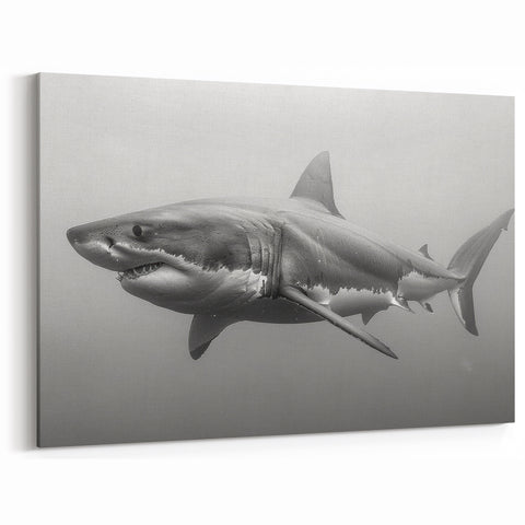 Bold Shark Wall Art - Marine Life Canvas & Framed Black & White Print