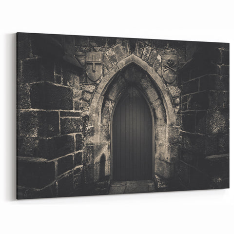 Gothic Stone Arch Doorway Wall Art - Dark Architecture Canvas Print