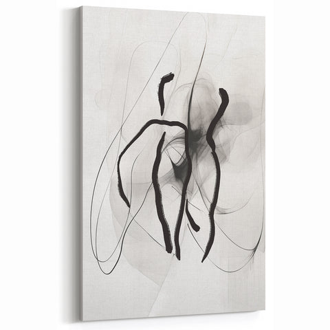Minimalist Abstract Art: Dynamic Monochrome Figures in Motion
