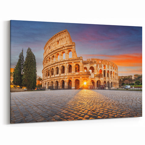 Ancient Ruins Wall Art - Vibrant Roman Colosseum Sunset Canvas Print