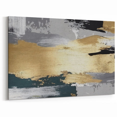 Elegant Brush Strokes and Lines Abstract Art - Gold and Gray Canvas