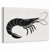 Minimalist Black Shrimp Wall Art - Coastal Marine Life Canvas & Prints