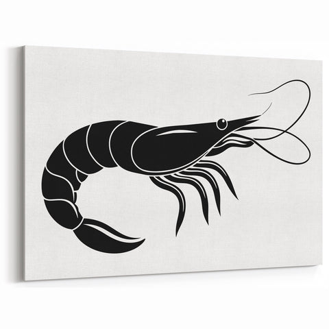 Minimalist Black Shrimp Wall Art - Coastal Marine Life Canvas & Prints