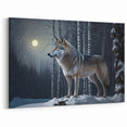 Moonlit Wolf in Snowy Forest Art - Majestic Canvas, Framed, and Acrylic Prints