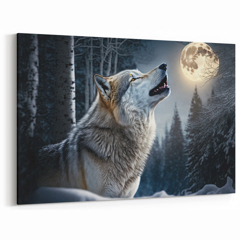 Howling Wolf at Full Moon Art - Enchanting Canvas, Framed, and Acrylic Prints
