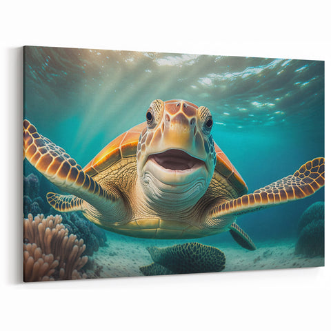 Playful Turtle Wall Art – Ocean Breeze Marine Life Canvas Decor