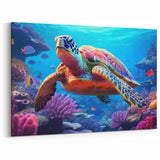 Vibrant Turtle Coral Reef Art – Tropical Paradise Marine Decor