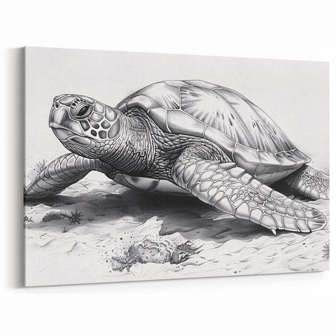 Detailed Turtle Sketch Art – Modern Black & White Marine Decor