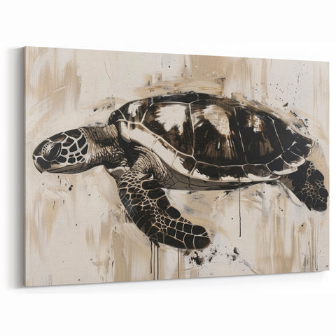 Abstract Turtle Art – Modern Monochrome Marine Life Canvas Print