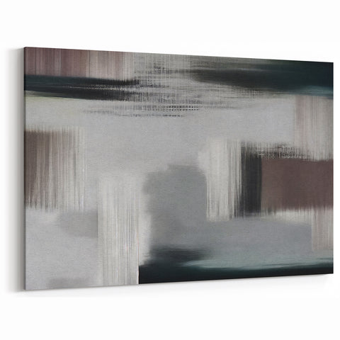 Abstract Linear Strokes Art - Muted Gray and Taupe Canvas