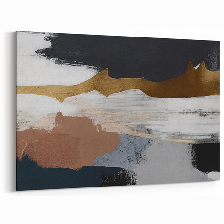 Modern Abstract Landscape Art - Black, Gold, and Earth Tones Canvas