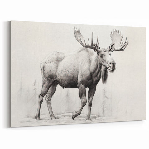 Elegant Moose Sketch Art - Black & White Wildlife Canvas & Prints