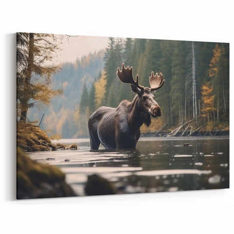Moose in Tranquil Forest - Scenic Wildlife Canvas & Framed Art Print