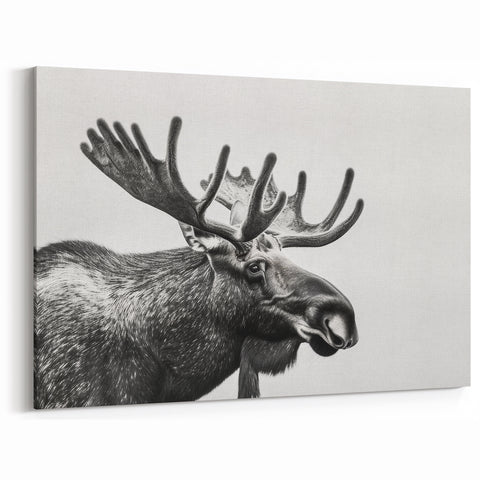 Black & White Moose Portrait - Elegant Wildlife Canvas & Art Prints